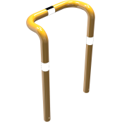 Anti-nudge hoop | double-sided, deep version | steel tube  76 mm | yellow / black | total width: 750 mm | height above ground: 650 mm | for casting in concrete